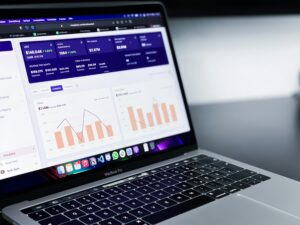 Financial analytics dashboard displayed on laptop for small business accounting