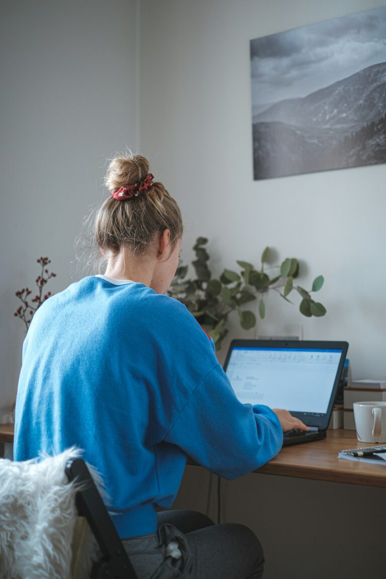 Small business owner reviewing accounting software dashboard on laptop