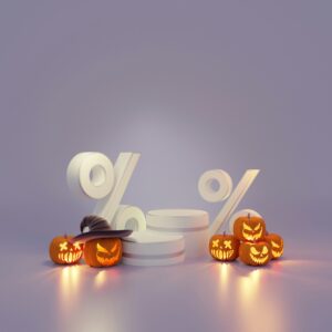 Pumpkins and percentage symbols representing seasonal small business sales trends